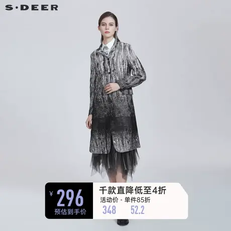 sdeer圣迪奥春装时尚西装领泼墨晕染中长款风衣女S21181820🖤商品大图