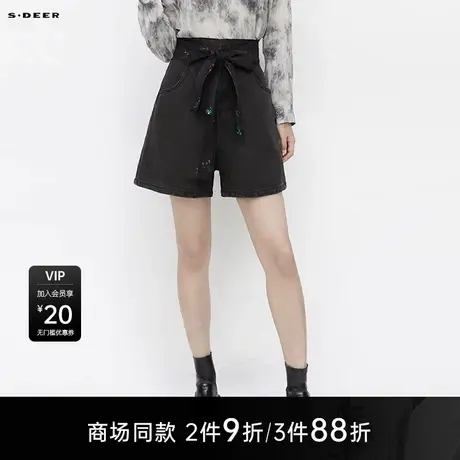 【商场同款】sdeer圣迪奥女时尚系带碎花牛仔A字短裤S25280906图片