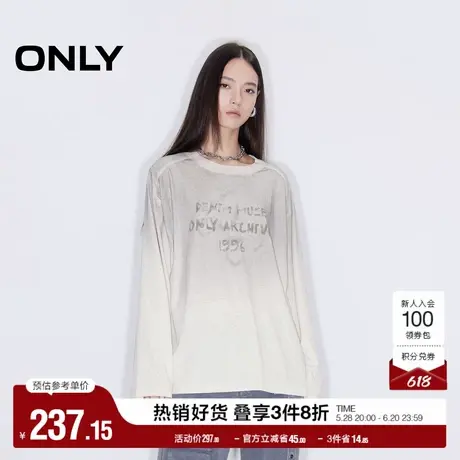 ONLY奥莱2025夏季新款休闲百搭宽松圆领字母印花长袖T恤女商品大图