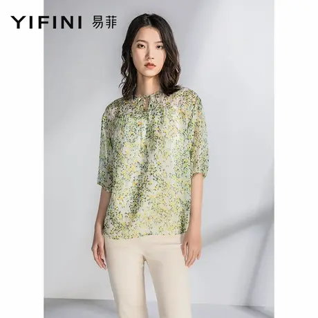 Yifini/易菲印花碎花宽松中袖衬衫女夏季新款遮肉雪纺衫上衣商品大图