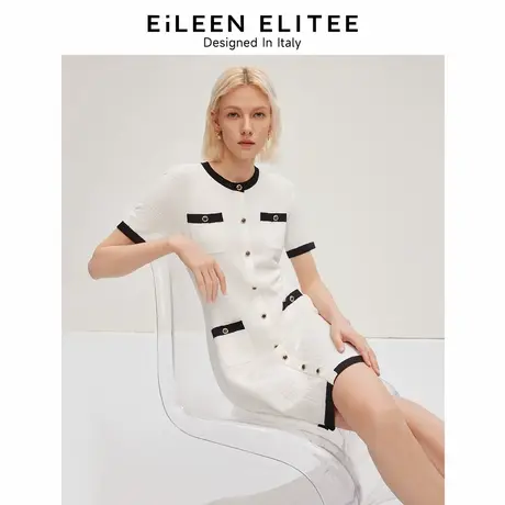 【意大利设计】朗姿小香风设计感气质女2024年夏季新款针织连衣裙商品大图