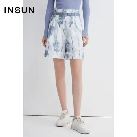 INSUN恩裳春季印花水波纹高腰短裤商品大图