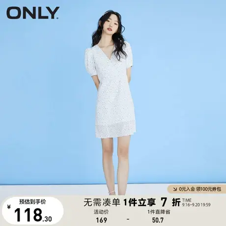 ONLY奥莱夏季收腰碎花气质感V领泡泡袖连衣裙女商品大图