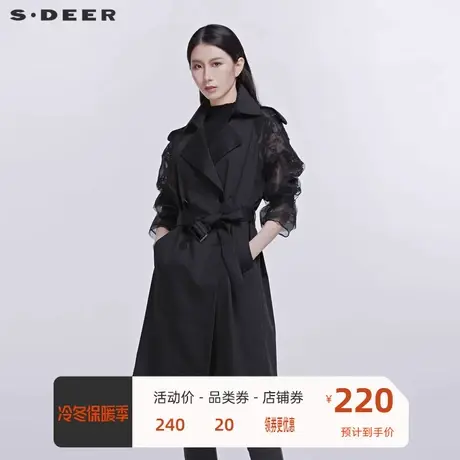 sdeer圣迪奥女装网纱蕾丝拼接长大衣风衣宽松女秋S20181805🚒商品大图