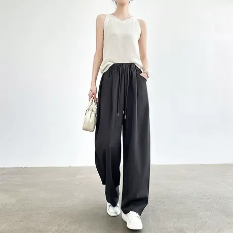 冰丝抗皱休闲西装裤女夏季薄款垂感拖地防晒灰色宽松直筒阔腿裤子商品大图