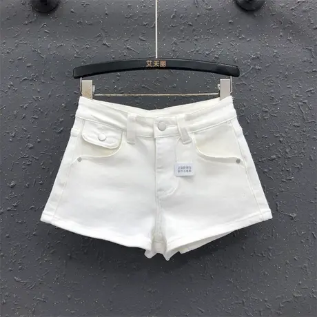 韩版休闲白色牛仔短裤女2025夏季新款弹力辣妹高腰a字阔腿裤热裤图片
