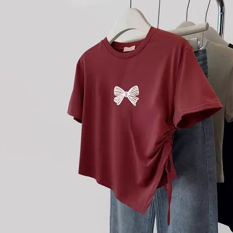 2024新款正肩短款T恤女韩系卡通印花上衣ins大码夏季修身减龄短袖商品大图