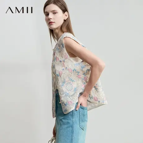 AMII【新中式刺绣马夹】25夏时尚优雅知性国风新中式刺绣马甲外套商品大图