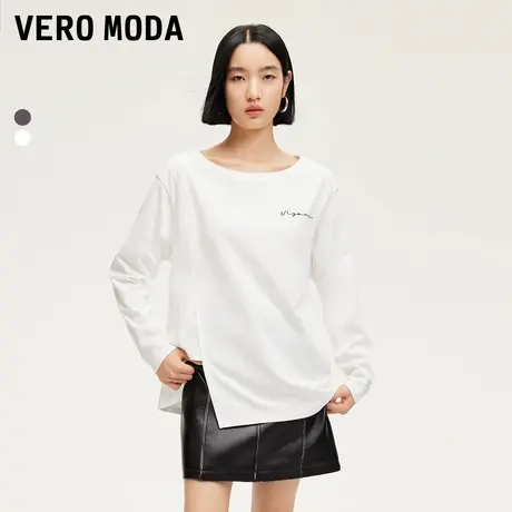 Vero Moda奥莱T恤女秋冬新款字母刺绣加大宽松开叉下摆上衣流行商品大图