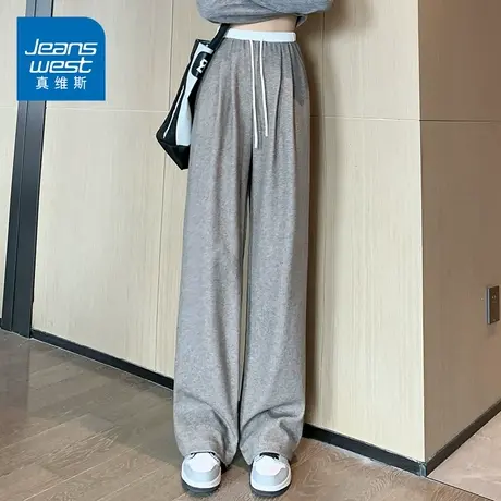 KZ真维斯灰色运动卫裤女休闲裤子阔腿针织2025新款爆款春季春秋款商品大图