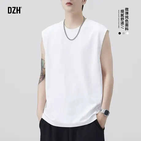 男士白色速干无袖男t恤2025新款美式宽松运动速干打底背心老头衫商品大图