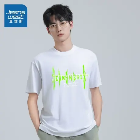 V6真维斯男装2025春季新款 潮流印花男士纯棉宽松短袖学生休闲T恤图片