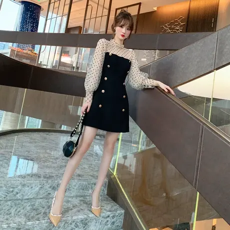 时尚新款洋气女装2022年秋季收腰显瘦减龄气质修身性感A字连衣裙商品大图