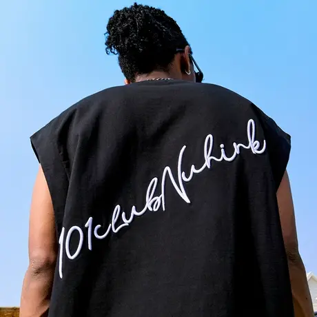 Nuthink美式复古字母刺绣背心潮牌嘻哈宽松无袖T恤男女2025夏新款图片