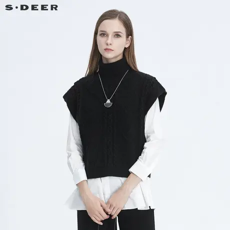 sdeer圣迪奥女装时尚罗纹高领花样针织衬衫两件套毛衣S20463540图片