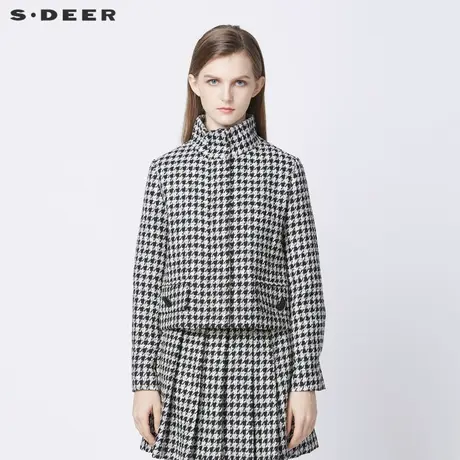 【直播间秒杀专属】sdeer圣迪奥复古格纹立领短款外套S21362215图片