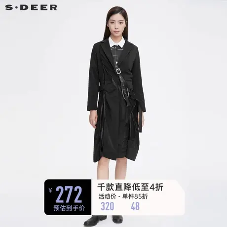 sdeer圣迪奥女装休闲西装领织带拼接不规则长款风衣S21381816图片