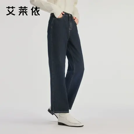 艾莱依简约休闲牛仔裤新款直筒宽松高腰显腿长百搭潮流时尚裤子图片