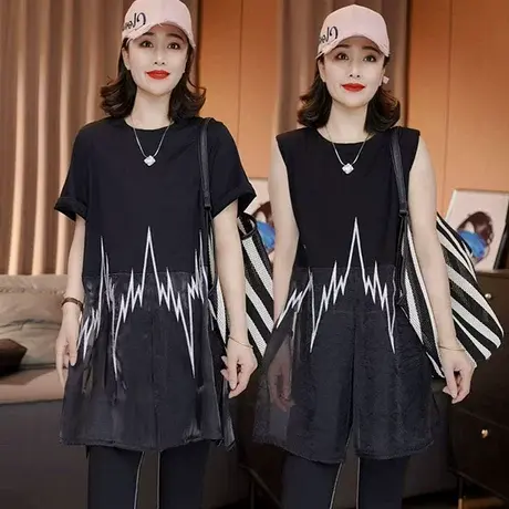 欧货洋气女装2025设计感拼接坎肩背心中长款上衣夏季刺绣无袖T恤图片