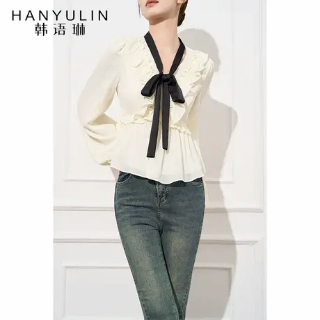 法式气质长袖衬衫女2025新款女春秋季收腰显瘦设计个小众短款上衣图片