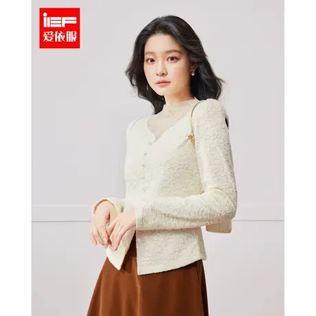 IEF/爱依服2024冬季新款法式性感温柔风时尚V领别致蕾丝打底衣商品大图