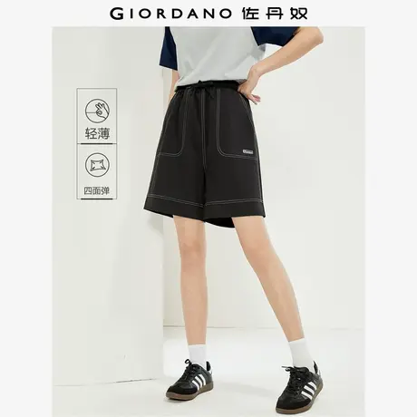 佐丹奴短裤女夏新款轻薄四面弹印花撞色线松紧腰阔腿短裤13404327商品大图