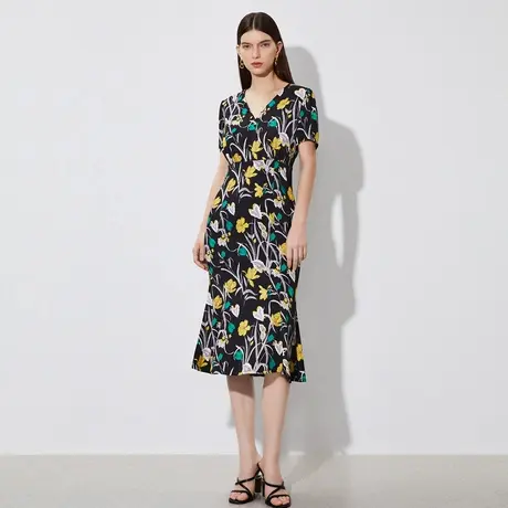 朗姿/LANCY专柜同款年夏季气质休闲通勤中长款碎花礼服连衣裙商品大图