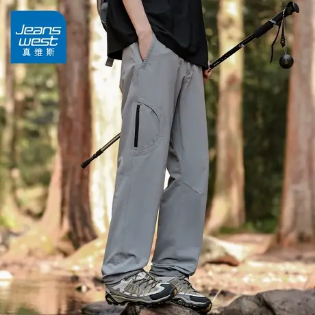 KZH真维斯伞兵冰丝休闲裤男夏季薄款宽松直筒裤潮流阔腿工装长裤商品大图