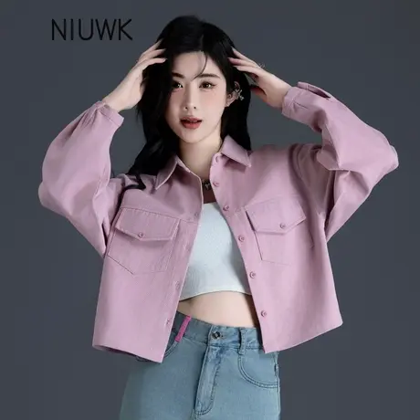 清仓粉色牛仔外套女2025春秋新款女装小个子独特超好看高级感上衣商品大图