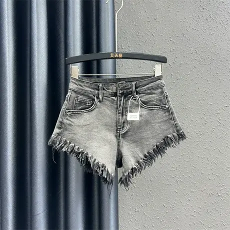 时髦a字阔腿裤个性流苏设计潮流热裤25女夏新款显瘦高腰牛仔短裤商品大图