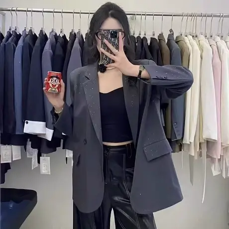 小众设计感西装外套女2025春季新款高级轻奢时尚满天星亮闪西服潮商品大图