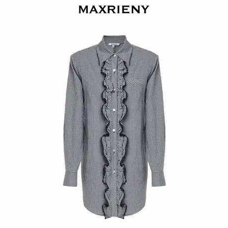 【奥莱】MAXRIENY复古千鸟格廓形衬衫长款开衫衬衣商品大图