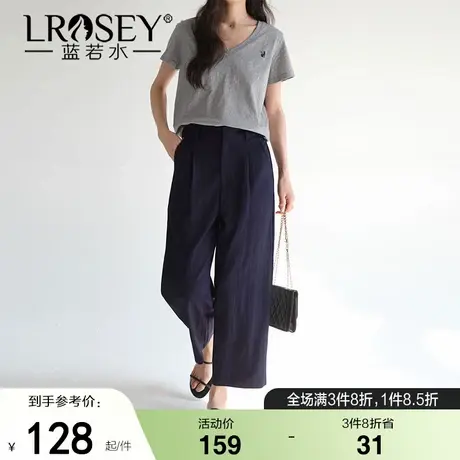 【简约宽松九分直筒裤】蓝若水大码2025夏新款高腰显瘦阔腿休闲裤商品大图
