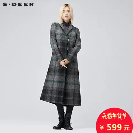 sdeer圣迪奥女2018冬装廓形格纹毛呢大衣S16881892图片