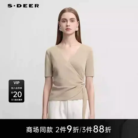 【商场同款】sdeer圣迪奥女OL风V领拼接不规则针织衫S25283528图片