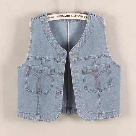 牛仔马甲女背心高腰超短款春秋新款无袖宽松潮休闲V领个性小外搭商品大图