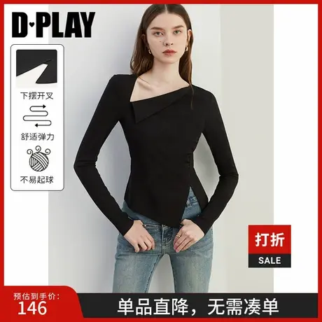 DPLAY2025春季新款黑色T恤女流行独特别致漂亮修身打底衫上衣长袖商品大图