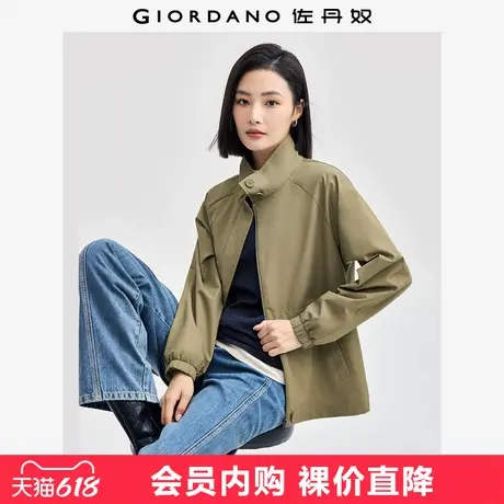 佐丹奴防风短外套女宽松休闲立领插肩袖束绳下摆风衣夹克05374674商品大图