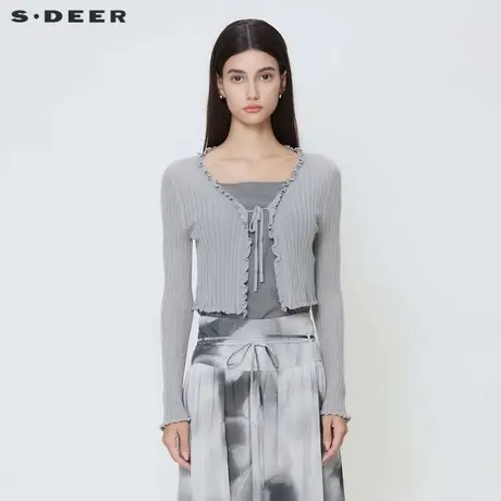 sdeer圣迪奥女装优雅木耳边开衫吊带针织衫套装S242Z1412图片