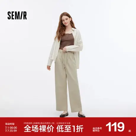 森马休闲裤女打褶宽松阔腿裤显瘦显高秋季半松紧腰山本裤通勤简约商品大图