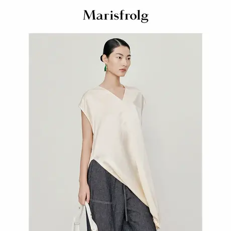 【顺滑垂坠系列】玛丝菲尔衬衫春季新款铜氨丝V领宽松开衩百搭图片