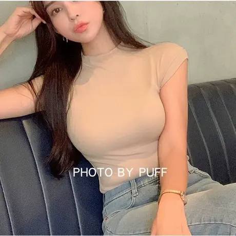 韩国2021夏季新款洋气小高领无袖Ｔ恤上衣女修身显身材打底衫上衣图片