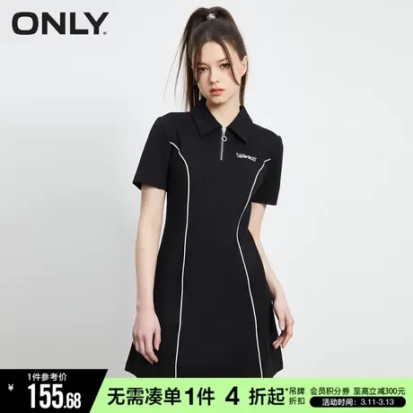 ONLY秋季百搭休闲收腰字母刺绣短款连衣裙女商品大图