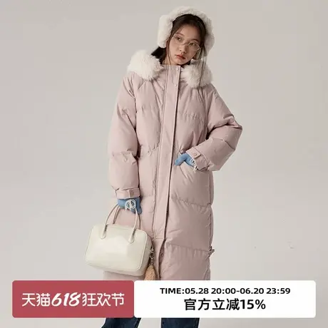 omont蛋挞家 粉色90白鸭绒毛领羽绒服冬季厚实保暖中长款外套商品大图