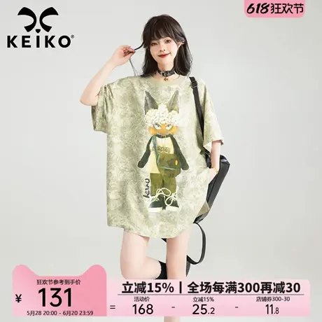 KEIKO 美式复古卡通印花短袖t恤女25夏季松弛感宽松大版显瘦上衣图片