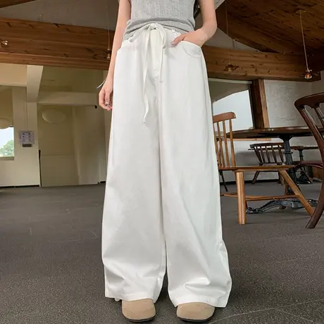 尔给夏季速干高腰凉感垂感阔腿裤女宽松百搭休闲拖地设计感直筒裤图片