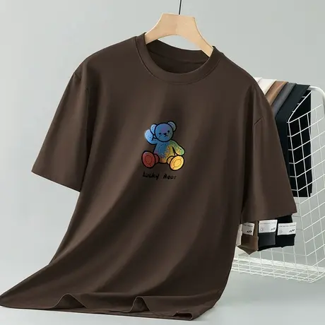 260g重磅纯棉t恤男短袖美式宽松全棉半袖小熊印花体恤夏装上衣服商品大图