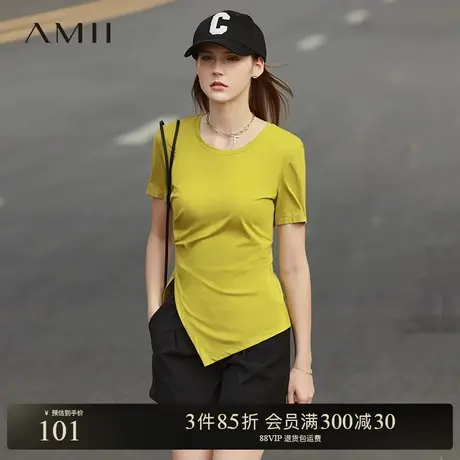 Amii2025年春新款圆领不规则摆短袖白色T恤女内搭打底衫显瘦上衣商品大图
