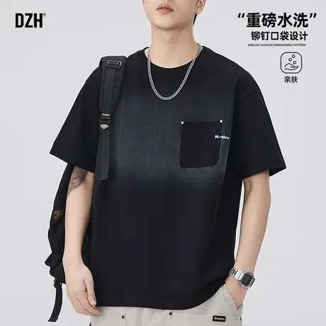 男士重磅水洗t恤男重磅潮牌短袖美式高街2025年新款夏季黑色上衣图片