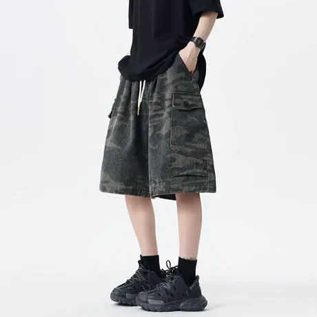 Nuthink潮牌迷彩工装短裤五分裤纯棉宽松直筒休闲男2025夏季新款图片